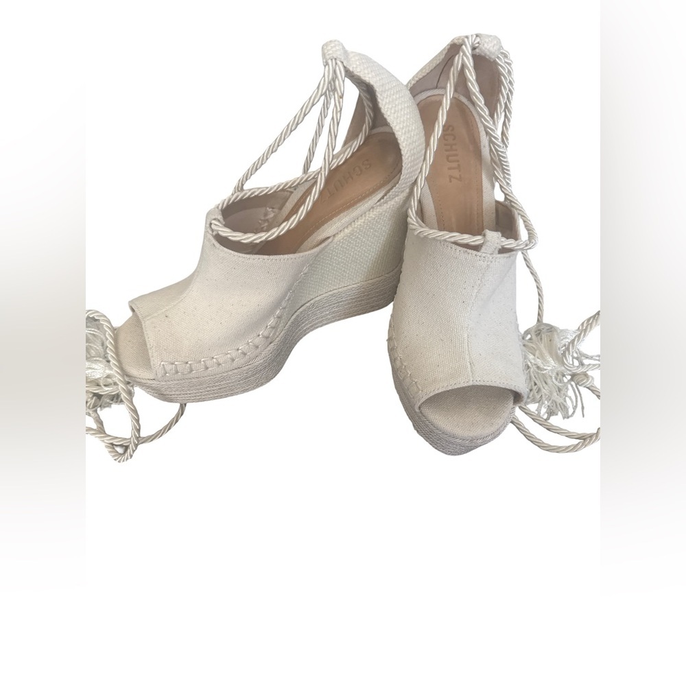 Schutz Cream Wedge Espadrille Sandals Size 8.5